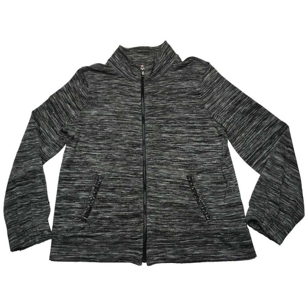 JUICY COUTURE Women Medium‎ Black Marl Embellished Bling Pockets Zip-Up Jacket